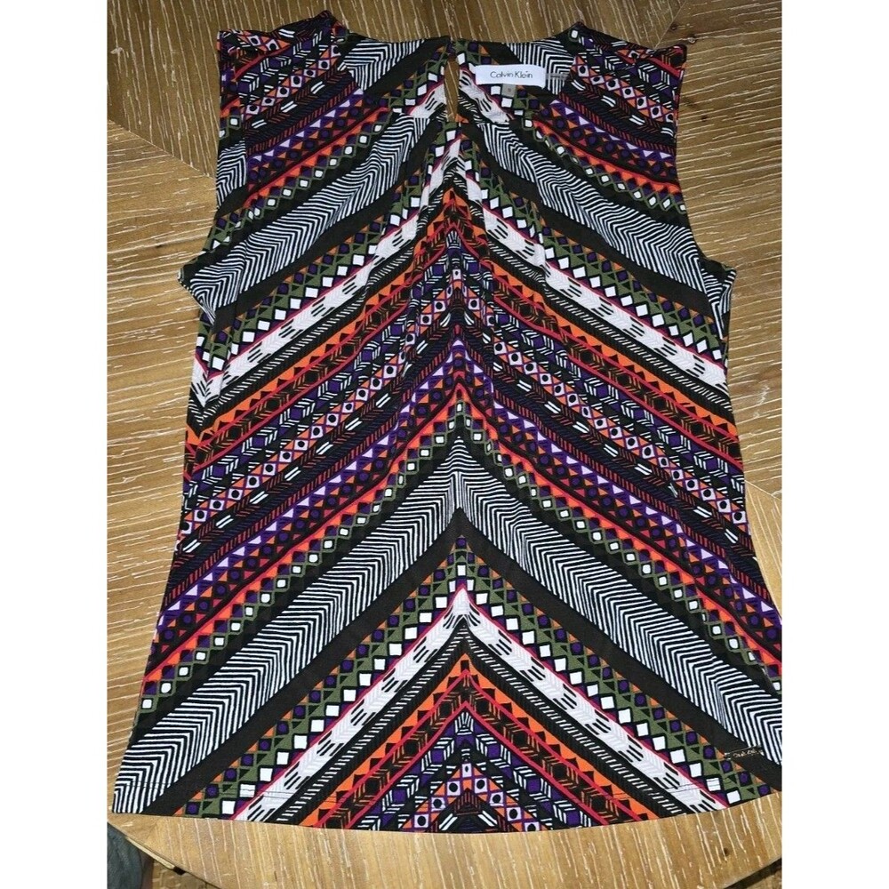 Calvin Klein Womens Blouse Small Multicolor Chevron Top Career Or Casual